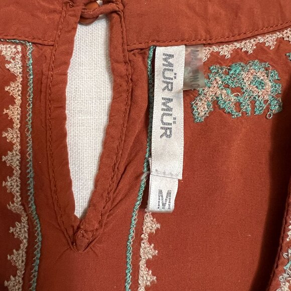 MUR MUR Anthropologie Rust Embroidered Boho Tunic M Rayon Festival Ethnic Folk - Picture 6 of 11
